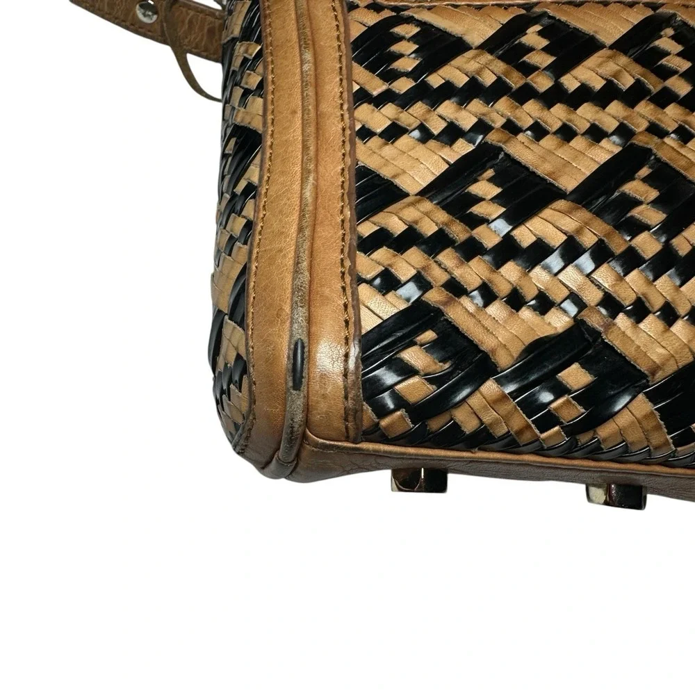 Rebecca Minkoff MAC Woven‎ Leather Crossbody Tan Black Chain Strap Shoulder Bag